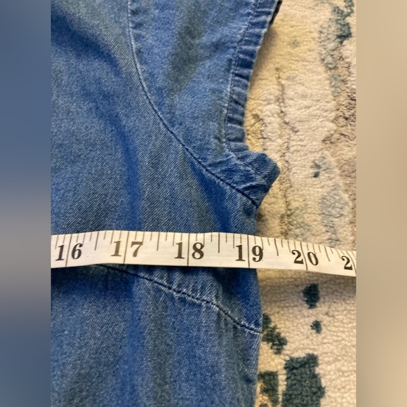 A11 Maggie Max Pearl Snap Button Up Shirt VTG Cap Sleeve Top Denim Blue Jean PS - Picture 8 of 9